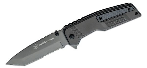 Spec Ops Carbon Assisted Flipper Knife 3.5" Gray Combo Tanto Blade