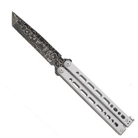 BEAR SONG®  VIII GREY STAINLESS HANDLE W/ DAMASCUS TANTO BLADE