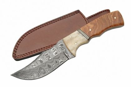 SZCO BUFFALO 8" DAMASCUS SKINNER OLIVE WOOD & BONE BOLSTER