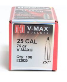 Hornady 25 Cal (.257 Dia) Reloading Bullets H22520 75 Grain V-Max 100 Pieces