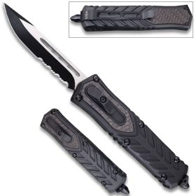 Delta Medium OTF Carbon Fiber Black Drop Point Serrated Knife