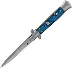 ITALIAN STYLE 9" STILETTO BLUE SWIRL AUTOMATIC KNIFE