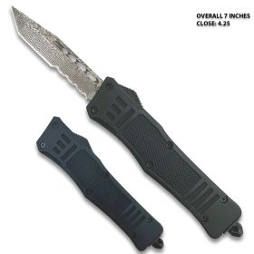 Black Legacy Edge OTF Tanto Point Half Ser Edged Damascus Pattern