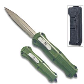 Spear Point OTF Knife Out The Front 7" Spear Point Green Handle