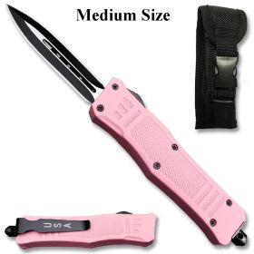 Pink OTF Knife Spear Point, Double Edged Blade