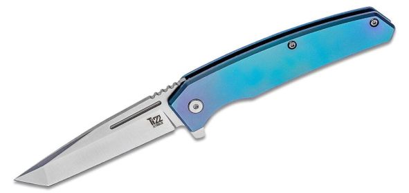 Ontario Ti-22 Ultrablue Folding Knife 3.03" Satin Tanto Blade, Blue Ti